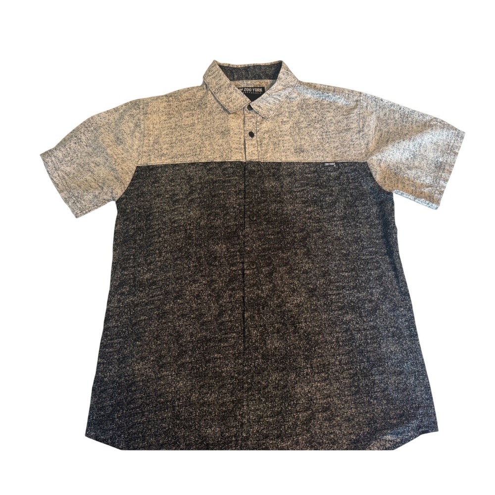 Zoo York Button Down Shirt Mens Large Gray Black Excellent Color Block Speckle